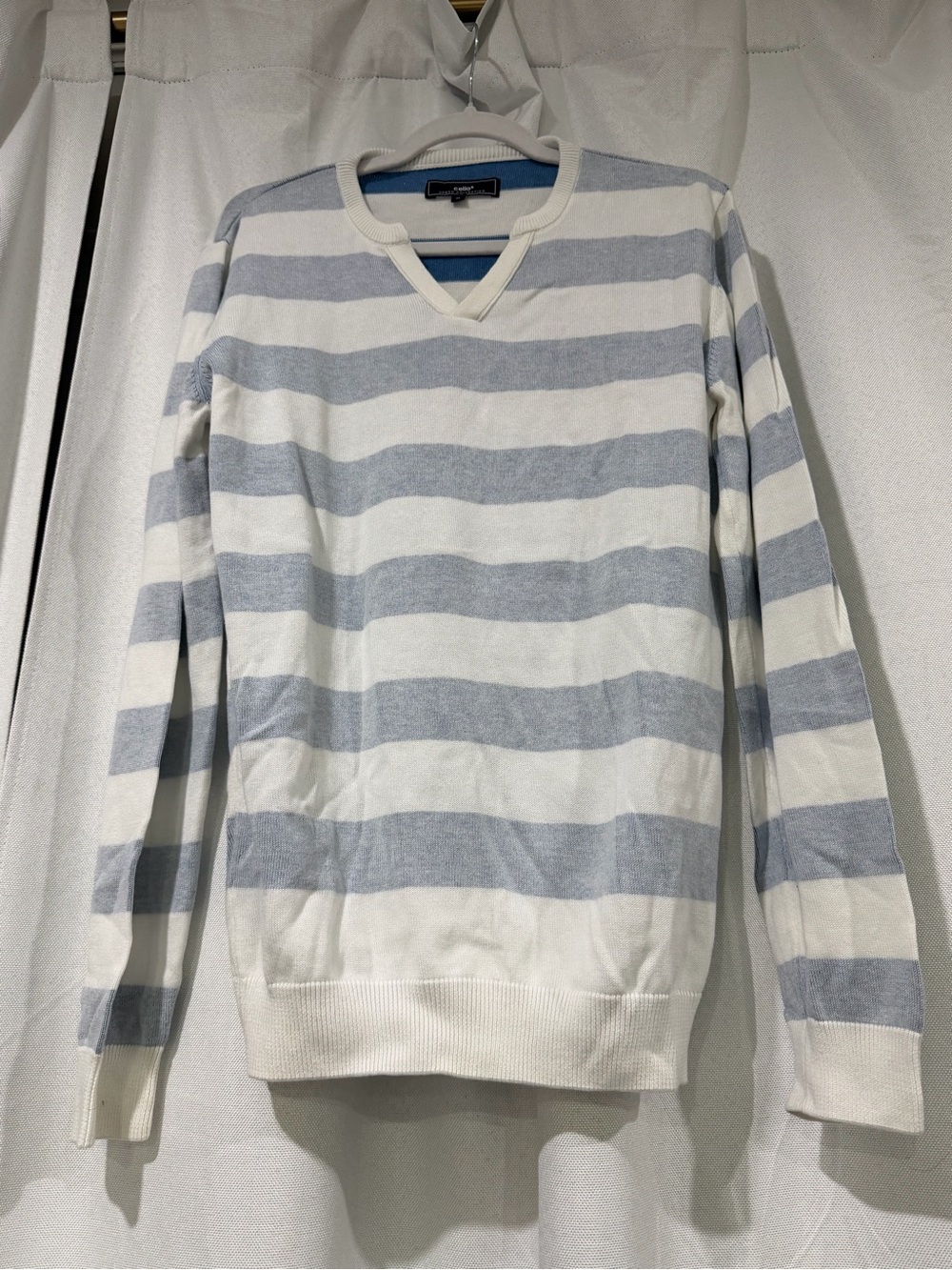 Men's V-Neck Striped Sweater in White and Light Gray